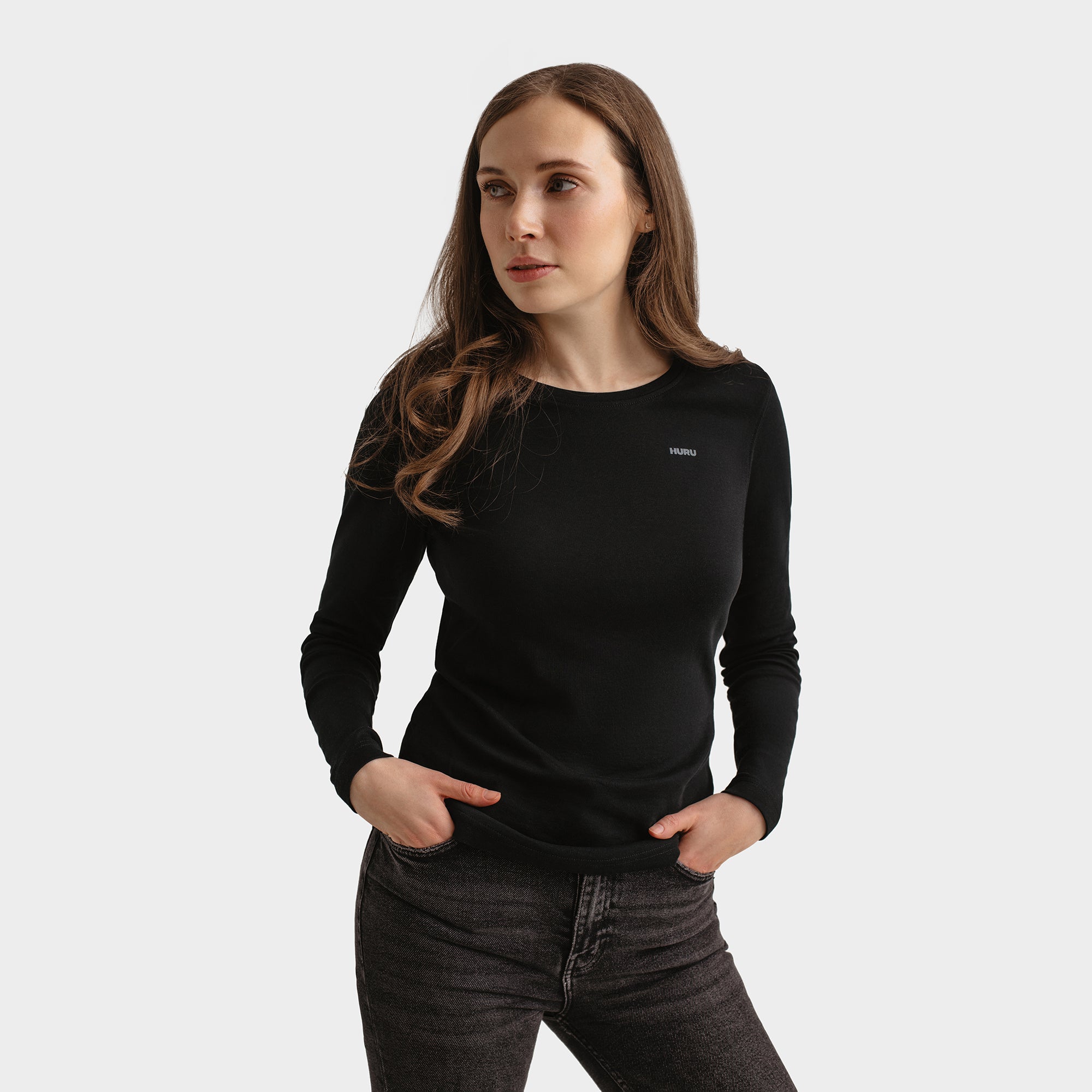 Black long sleeve round hotsell neck top